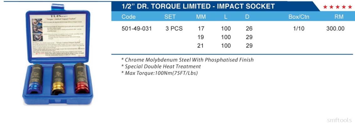 1/2" DR. TORQUE LIMITED - IMPACT SOCKET 