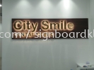 city smile stainless steel gold mirror backlit indoor signage signboard at puchong kuala lumpur Timbul LED Dengan Cahaya Latar