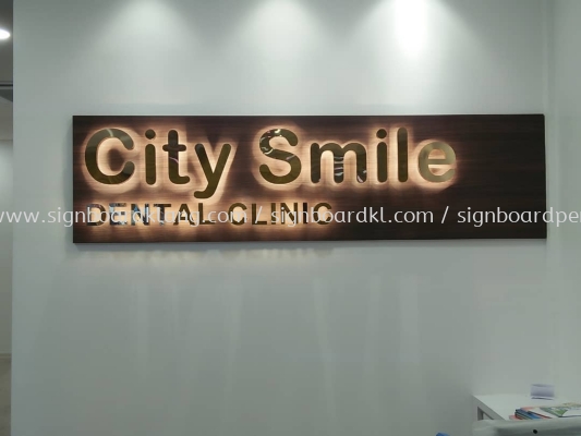 city smile stainless steel gold mirror backlit indoor signage signboard at puchong kuala lumpur