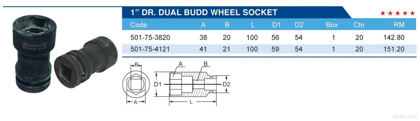 1" DR.DUAL BUDD WHEEL SOCKET