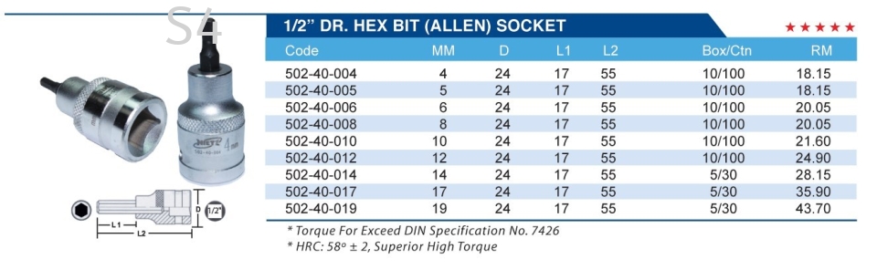 1/2" DR. HEX BIT (ALLEN) SOCKET