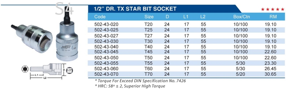 1/2" DR. TX STAR BIT SOCKET