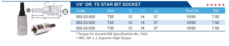 1/4" DR. TX STAR BIT SOCKET