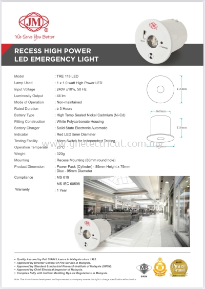 Jumbohan Tre118 Led Recessed Emergency Light