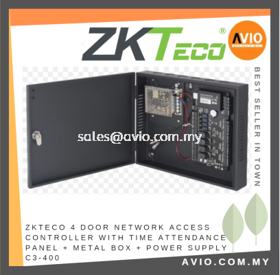 ZKTeco IP Base 4 Door Network Access Controller with Time Attendance Panel + Metal Box + Power Supply C3-400