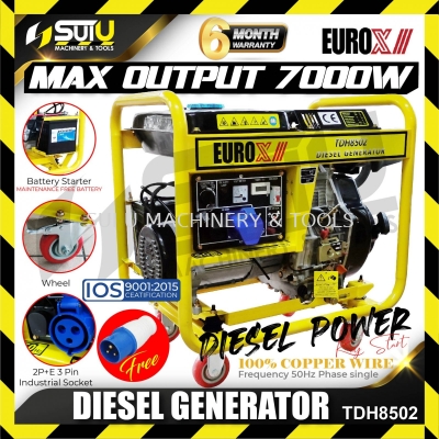 EUROX TDH8502 4-stroke Diesel Generator 7000W 3000RPM (Recoil & Battery Starter)