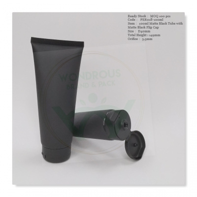 100ml Matte Black Tube with Matte Black Flip Cap-D40-PER018