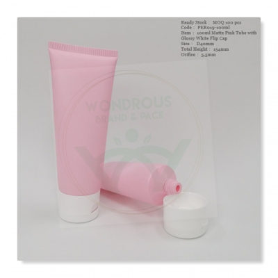 100ml Matte Pink Tube with Glossy White Flip Cap-D40-PER019