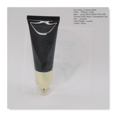 30ML Glossy Black Tube with Chrome Gold Pump + Transparent Cap-D30-PER020