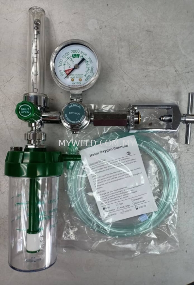 Medical Oxygen Regulator (Pin Index), 200ml Reusable Oxygen Humidifier Bottle & Nasal cannula