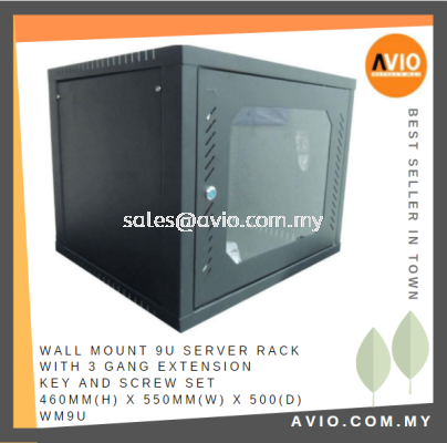 Wall Mount 9U Server Rack with 3 Gang Extension Key and Screw Set 460mm(H) x 550mm(W) x 500(D) WM9U