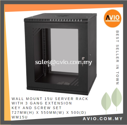 Wall Mount 15U Server Rack with 3 Gang Extension Key and Screw Set 727mm(H) x 550mm(W) x 500(D) WM15U