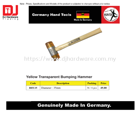 GERMANY HAND TOOLS YELLOW TRANSPARENT BUMPING HAMMER 35MM BHY35 (CL)