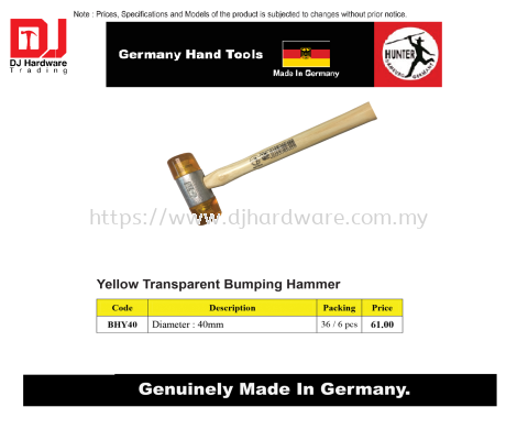 GERMANY HAND TOOLS YELLOW TRANSPARENT BUMPING HAMMER 40MM BHY40 (CL)
