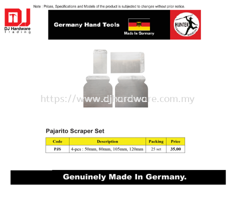 GERMANY HAND TOOLS PAJARITO SCRAPER SET 4PCS 50MM 80MM 105MM 120MM PJS (CL)