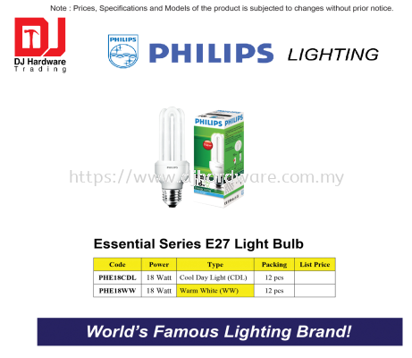 PHILIPS LIGHTING ESSENTIAL SERIES E27 LIGHT BULB WARM WHITE WW 18W PHE18WW (CL)