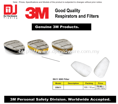 3M GOOD QUALITY RESPIRATORS & FILTERS GENUINE 3M 5N11 N95 FILTER 35N11 (CL)