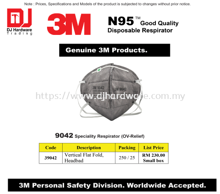 3M N95 GOOD QUALITY DISPOSABLE RESPIRATOR GENUINE 3M SPECIALITY RESPIRATOR OV RELIEF VERTICAL FLAT FOLD HEADBAD 39042 (CL)