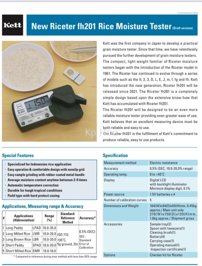 KETT NEW RICE FH201 RICE MOISTURE TESTER