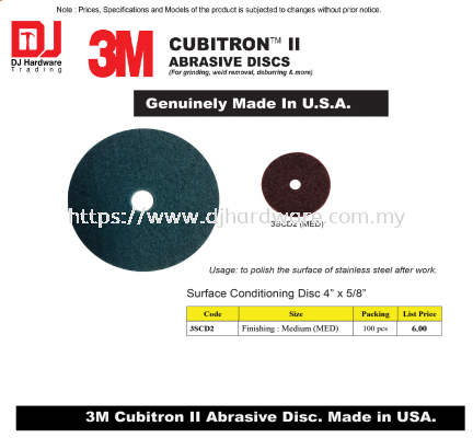 3M GENUINE CUBITRON II ABRASIVE DISCS SURFACE CONDITIONING DISC 4'' MEDIUM MED 3SCD2 (CL)