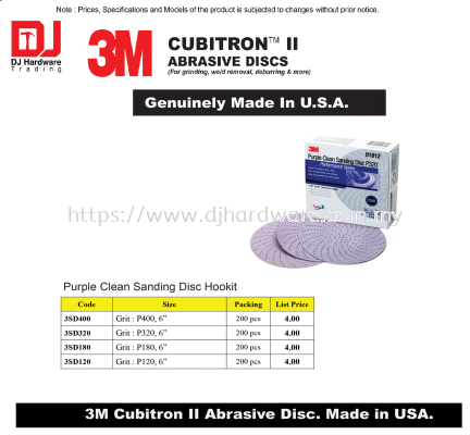 3M GENUINE CUBITRON II ABRASIVE DISCS PURPLE CLEAN SANDING DISC HOOKIT 6'' P180 3SD180 (CL)