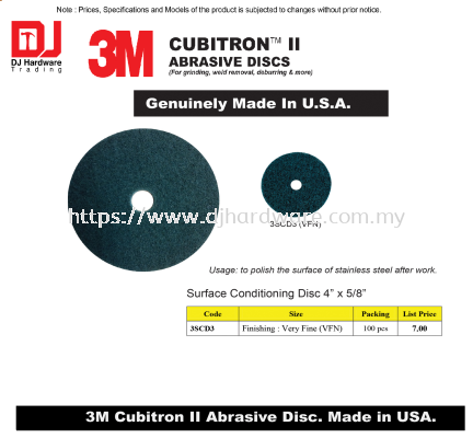 3M GENUINE CUBITRON II ABRASIVE DISCS SURFACE CONDITIONING DISC 4'' VERY FINE VFN 3SCD3 (CL)