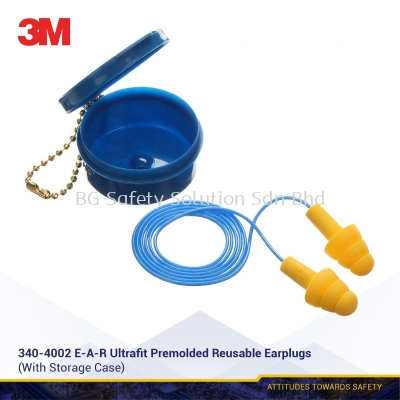 3M E-A-R UltraFit Premolded Reusable Corded Earplugs in Carrying Case