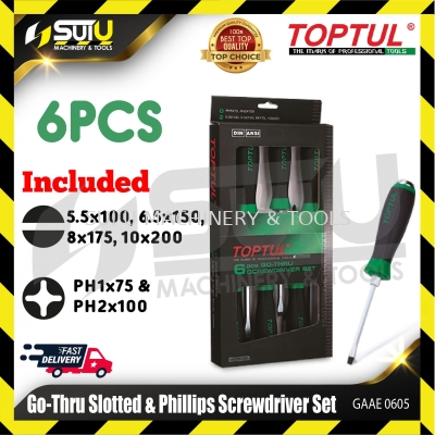 TOPTUL GAAE0605 6pcs Go-Thru Slotted & Phillips Screwdriver Set
