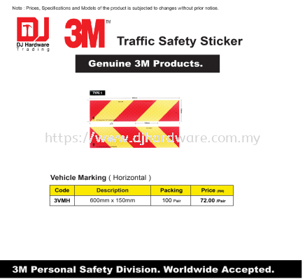 3M GENUINE TRAFFIC SAFETY STICKER VEHICLE MARKING HORIZONTAL 600MM X 150MM 3VMH (CL)