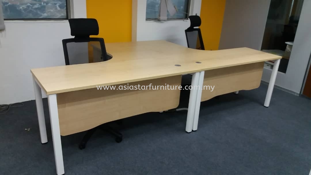 DELIVERY & INSTALLATION L-SHAPE OFFICE TABLE METAL N LEG SWL 552 & HOSTA HIGH CHAIR OFFICE FURNITURE TAMAN MAJU JAYA, PUCHONG