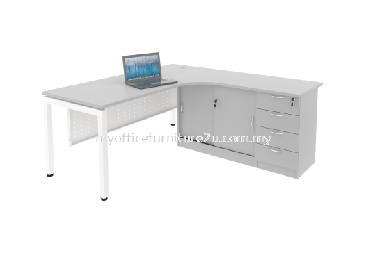 ULSC4D1215 U leg with L Shape Table, Side Cabinet and Fixed Pedestal 1200/600L x 1500/600W x 750H mm (Light Grey)