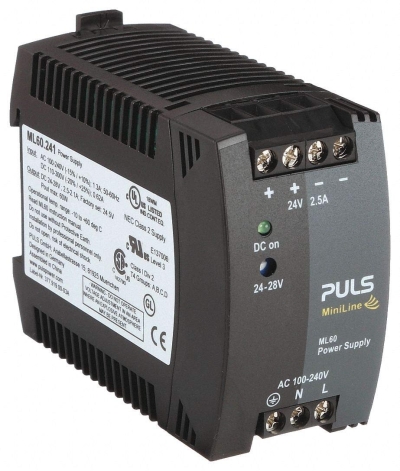 PULS ML60.241 DIN RAIL POWER SUPPLIES INPUT: AC100~240V, DC110V-300V OUTPUT: 24VDC/60W/2.5A