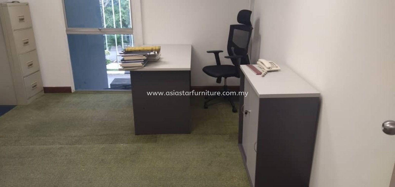 DELIVERY & INSTALLATION GT 157 WRITING OFFICE TABLE l GD 880 LOW OFFICE CABINET l HOSTA OFFICE MESH CHAIR l OFFICE FURNITURE l TAMAN DESA l KL