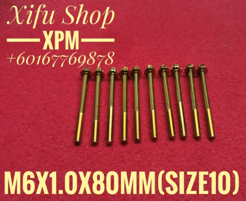 STAINLESS STEEL GOLD COLOR BOLT M6X1.0X80MM SIZE10 (1PACK 10PCS) 