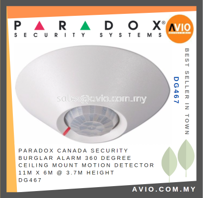 Paradox Canada Security Burglar Alarm 360 Degree Ceiling Mount Motion Detector 11m x 6m @ 3.7m Height DG467