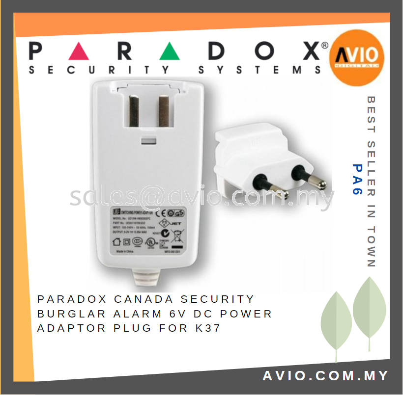 Paradox Canada Security Burglar Alarm 6V DC Power Adaptor Plug ( UK Outlet  ) for K37 Keypad PA6 Alarm Accessories ALARM SYSTEM Johor Bahru (JB),  Kempas, Johor Jaya Supplier, Suppliers, Supply, Supplies