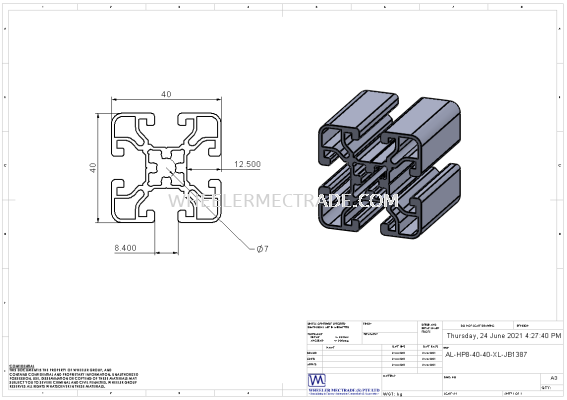 Aluminum Profile 40 x 40 HP8 SLOT