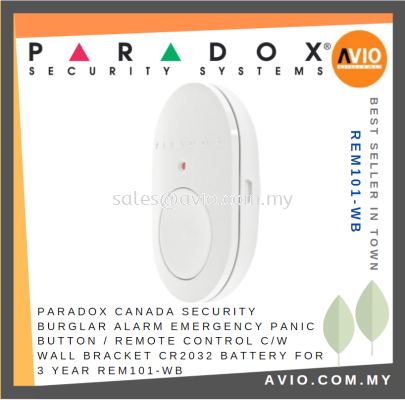 Paradox Canada Security Burglar Alarm Emergency Panic Button Remote Control c/w Wall Bracket CR2032 Battery REM101-WB 