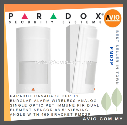 Paradox Canada Security Burglar Alarm Wireless Analog Single Optic Pet Immune PIR Dual Element Sensor 88.5' Angle PMD2P
