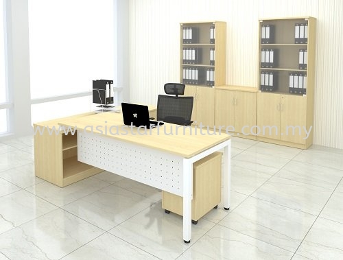 MUKI DIRECTOR OFFICE TABLE/DESK WITH SIDE CABINET & MOBILE PEDESTAL 3D FULL SET - Top 10 New Design Director Office Table | Director Office Table Kota Kemuning | Director Office Table Klang | Director Office Table Putra Jaya