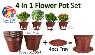 15cm Pasu Pokok Bunga 6" Flower Pot (4 in 1) with Tray L1060/4pcs