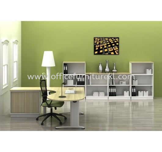 BERLIN L-SHAPE ROUND END WRITING OFFICE TABLE/DESK & SIDE CABINET ABMB 66-M FULL SET - Kepong | Bandar Baru Selayang | Taman Wahyu | Newest Design