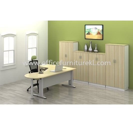 BERLIN EXECUTIVE WRITING L-SHAPE OFFICE TABLE  WITH SIDE CABINET & SIDE CONNECTION ABL 44-4D FULL SET
