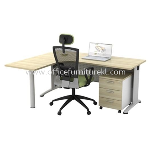 BERLIN L-SHAPE OFFICE TABLE / DESK & MOBILE PEDESTAL 3D ABL 1815-M + AB-YM3 (Color Boras Ash) - L-shape table Damansara Jaya | L-shape table Taman Maluri | L-shape table Uep Subang Jaya | L-shape table Office Furniture Near Me