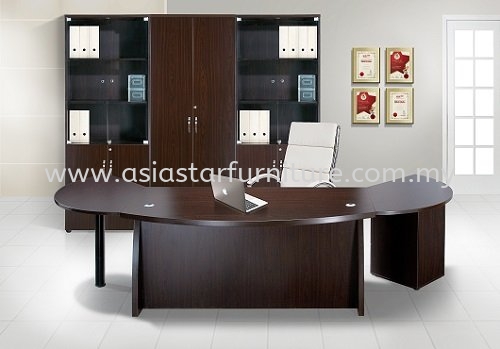 QAMAR MEJA PEJABAT PENGARAH DENGAN LACI & MEJA SISI DAN KABINET PEJABAT TINGGI BELAKANG SET 3 - Manufacturer Office Director Office Table | Director Office Table Pandan Indah | Director Office Table Pandan Perdana | Director Office Table Taman Muda