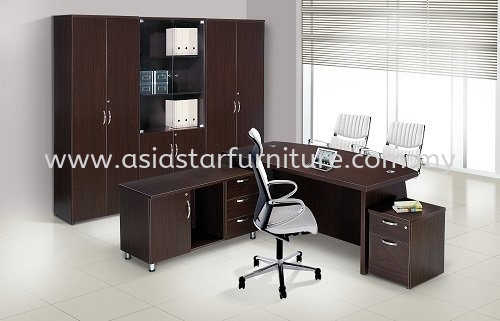 QAMAR EXECUTIVE DIRECTOR OFFICE TABLE SET WITH SIDE DRAWER & MOBILE PEDESTAL 1D1F & HIGH CABINET SET 2 - Best Buy Director Office Table | Director Office Table Glenmarie Shah Alam | Director Office Table Chan Sow Lin | Director Office Table Shamelin