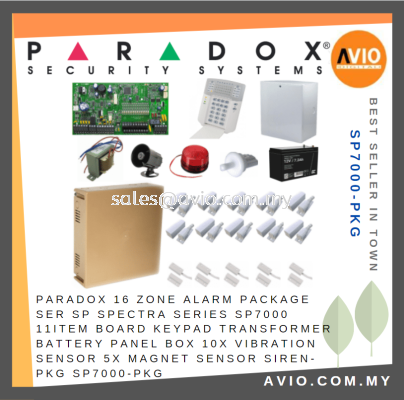 Paradox 16 Zone Alarm Package Set SP Spectra Series SP7000 11 Item Included SP7000-PKG