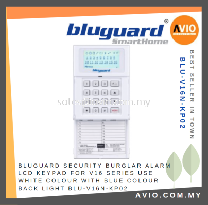 Bluguard Security Burglar Alarm LCD Keypad for V16+ V16 V16N Series White Color with Blue Color Back Light BLU-V16+-KP02