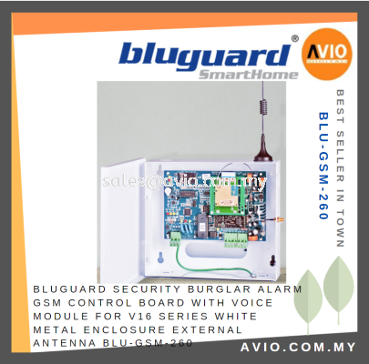 Bluguard Security Burglar Alarm GSM Control Board With Voice Module for V16 V16N White Metal Box Antenna BLU-GSM-260