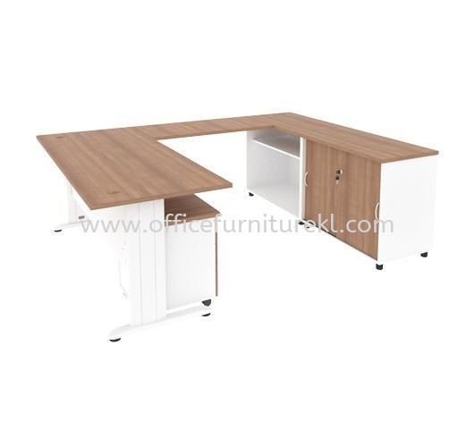 JOY U-SHAPE EXECUTIVE OFFICE TABLE / DESK MOBILE PEDESTAL 3D & LOW CABINET MJ 88 (R) (Color Cappuccino) - executive table Sentul | executive table Brickfields | executive table Berjaya Park | executive table Office Furniture Buy Online